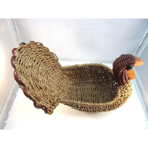 Vintage Woven Wicker and Wood Turkey Basket - Picture 6 of 12